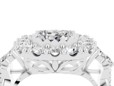 White gold Princess Cut Moissanite Halo Ring with Pavé Band and Four-Prong Setting_16
