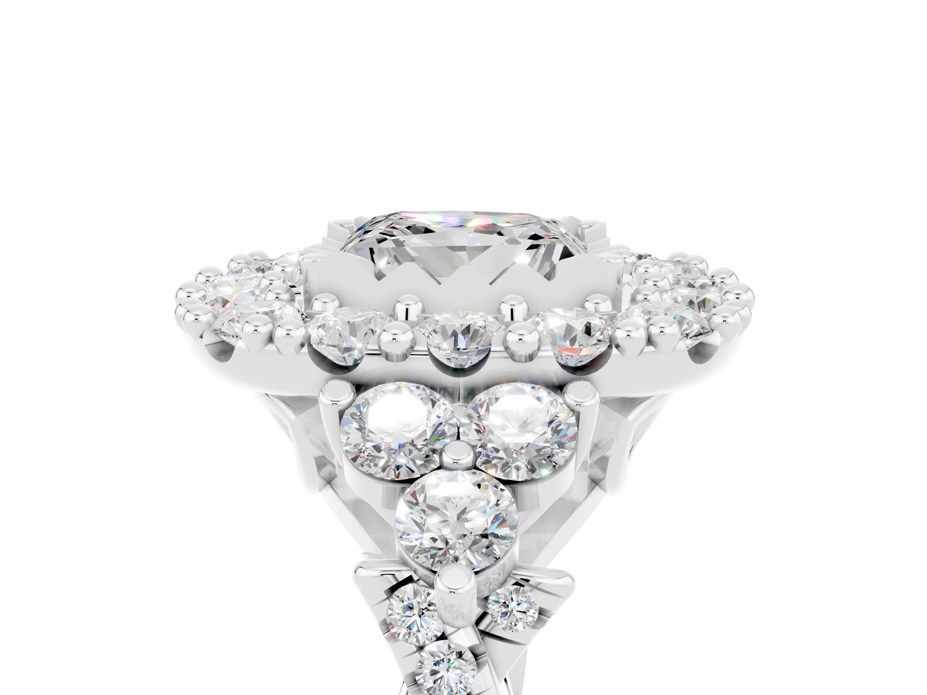 White gold Princess Cut Moissanite Halo Ring with Pavé Band and Four-Prong Setting_17