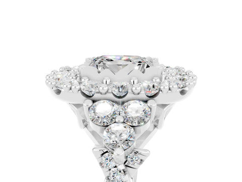 White gold Princess Cut Moissanite Halo Ring with Pavé Band and Four-Prong Setting_17
