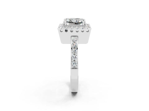 White gold Princess Cut Moissanite Halo Ring with Pavé Band and Prong Setting_2
