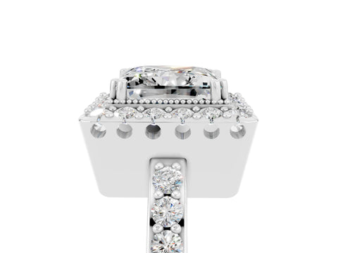 White gold Princess Cut Moissanite Halo Ring with Pavé Band and Prong Setting_5