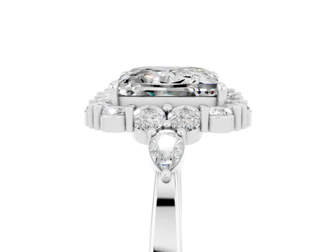 White gold Princess Cut Moissanite Halo Ring with Pear Side Stones and Prong Setting_29