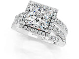 White gold Princess Cut Moissanite Halo Ring with Round Split Shank and Prong Setting_61