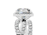 White gold Princess Cut Moissanite Halo Ring with Round Split Shank and Prong Setting_65