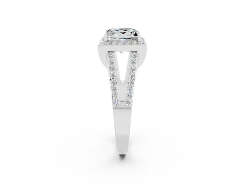 White gold Princess Cut Moissanite Halo Ring with Split Shank U-Prong Band and Four-Prong Setting_2