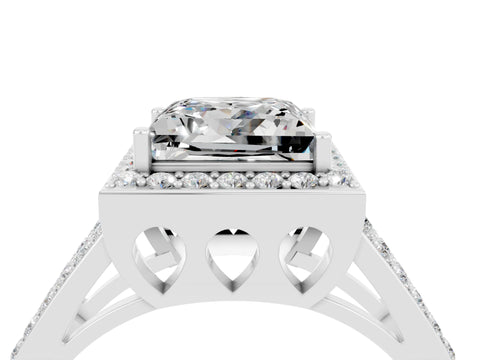 White gold Princess Cut Moissanite Halo Ring with Split Shank U-Prong Band and Four-Prong Setting_4