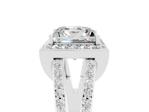White gold Princess Cut Moissanite Halo Ring with Split Shank U-Prong Band and Four-Prong Setting_5