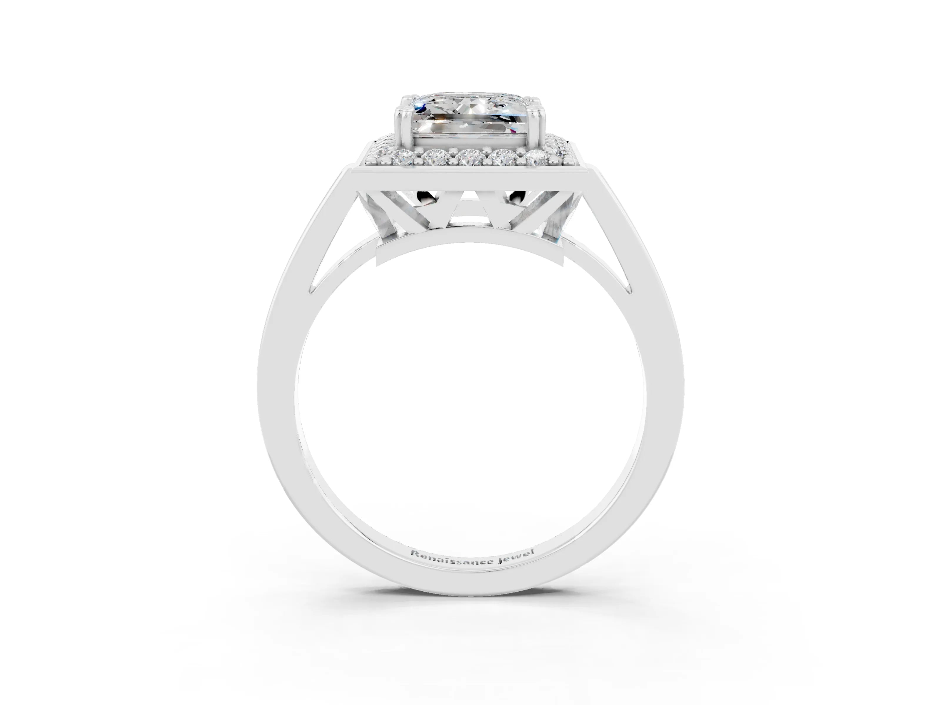 White gold Princess Cut Moissanite Halo Ring with Split Shank and Four-Prong Setting_11