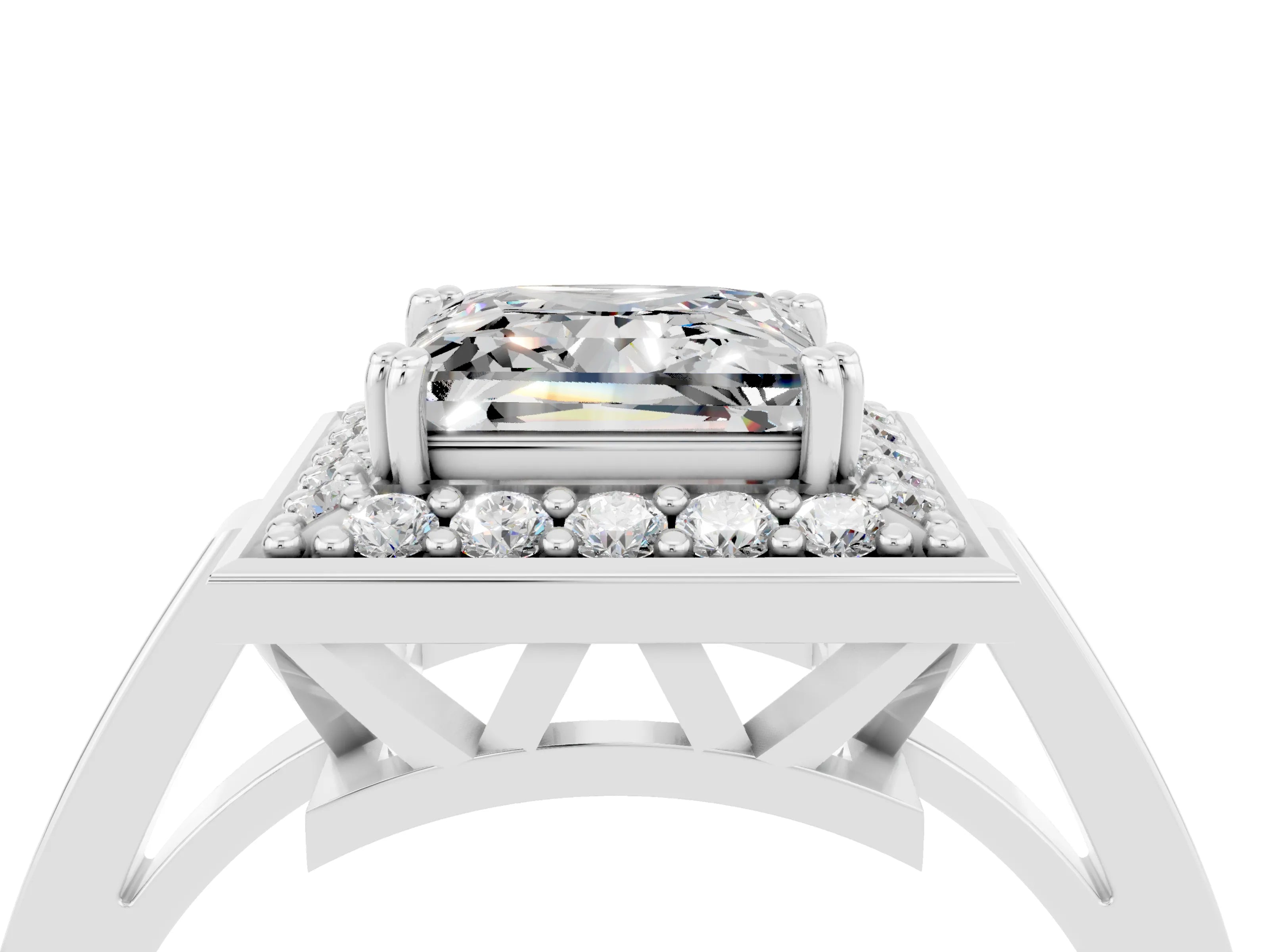 White gold Princess Cut Moissanite Halo Ring with Split Shank and Four-Prong Setting_12