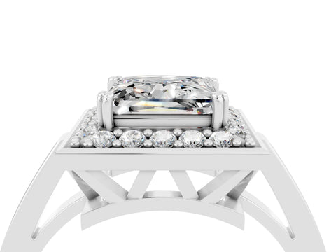 White gold Princess Cut Moissanite Halo Ring with Split Shank and Four-Prong Setting_12