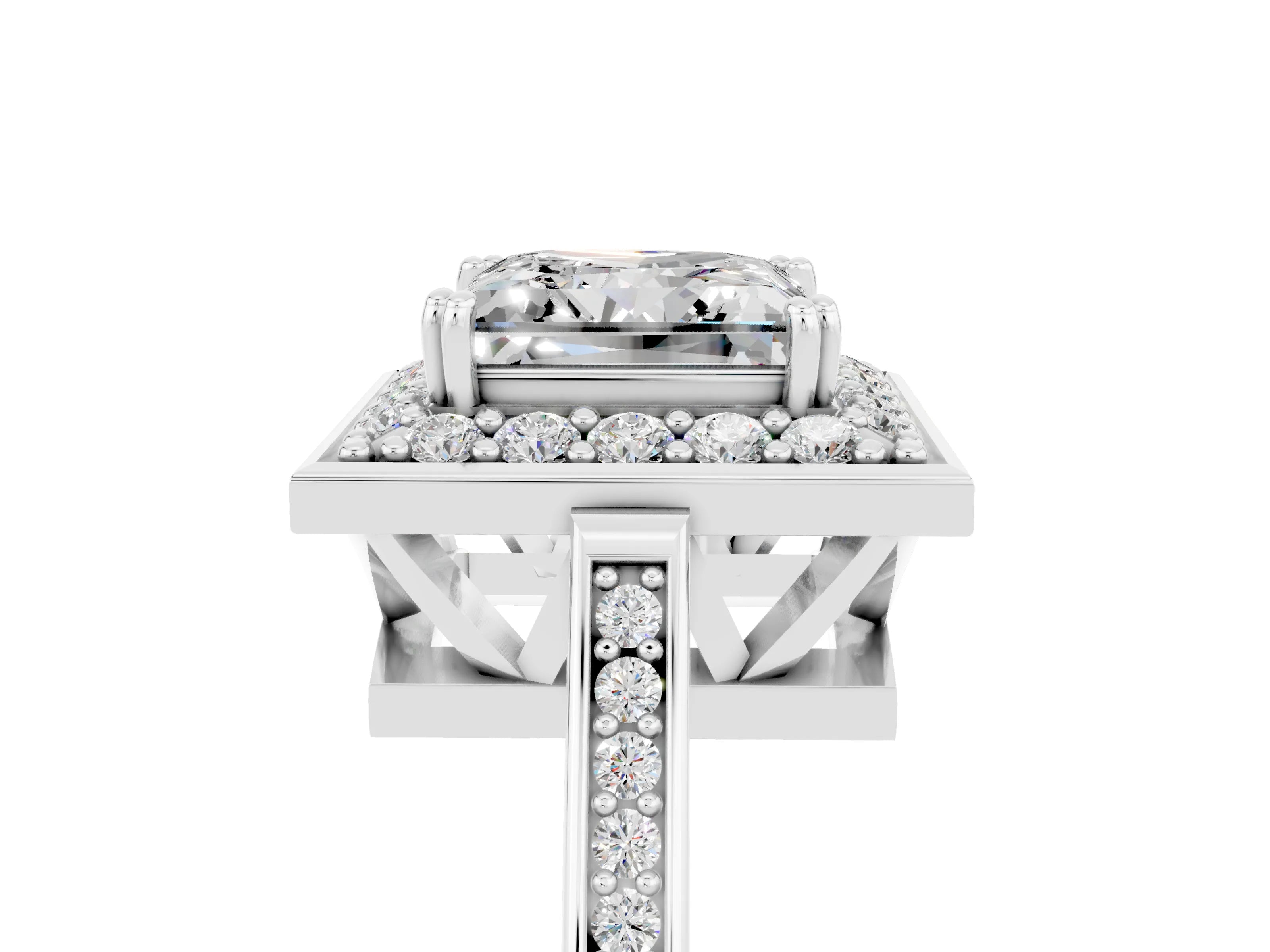 White gold Princess Cut Moissanite Halo Ring with Split Shank and Four-Prong Setting_13