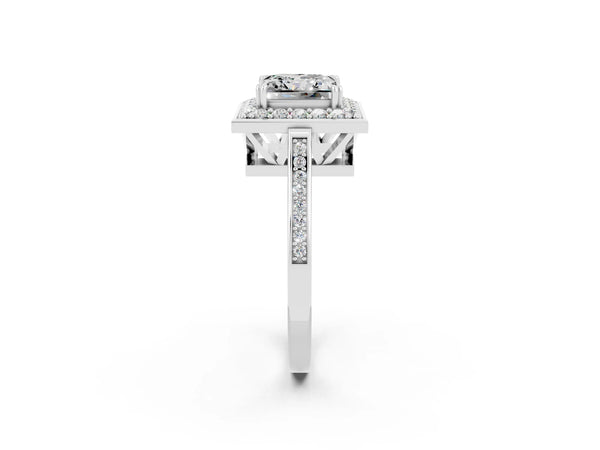 Platinum Princess Cut Moissanite Halo Ring with Split Shank and Four-Prong Setting