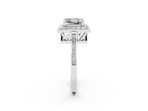 White gold Princess Cut Moissanite Halo Ring with Split Shank and Four-Prong Setting_14