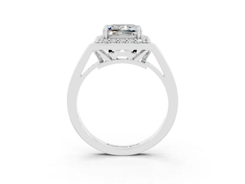 White gold Princess Cut Moissanite Halo Ring with Split Shank and Four-Prong Setting_15