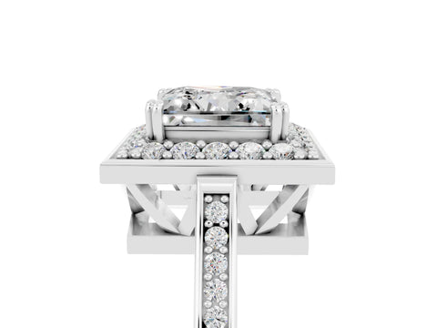White gold Princess Cut Moissanite Halo Ring with Split Shank and Four-Prong Setting_17