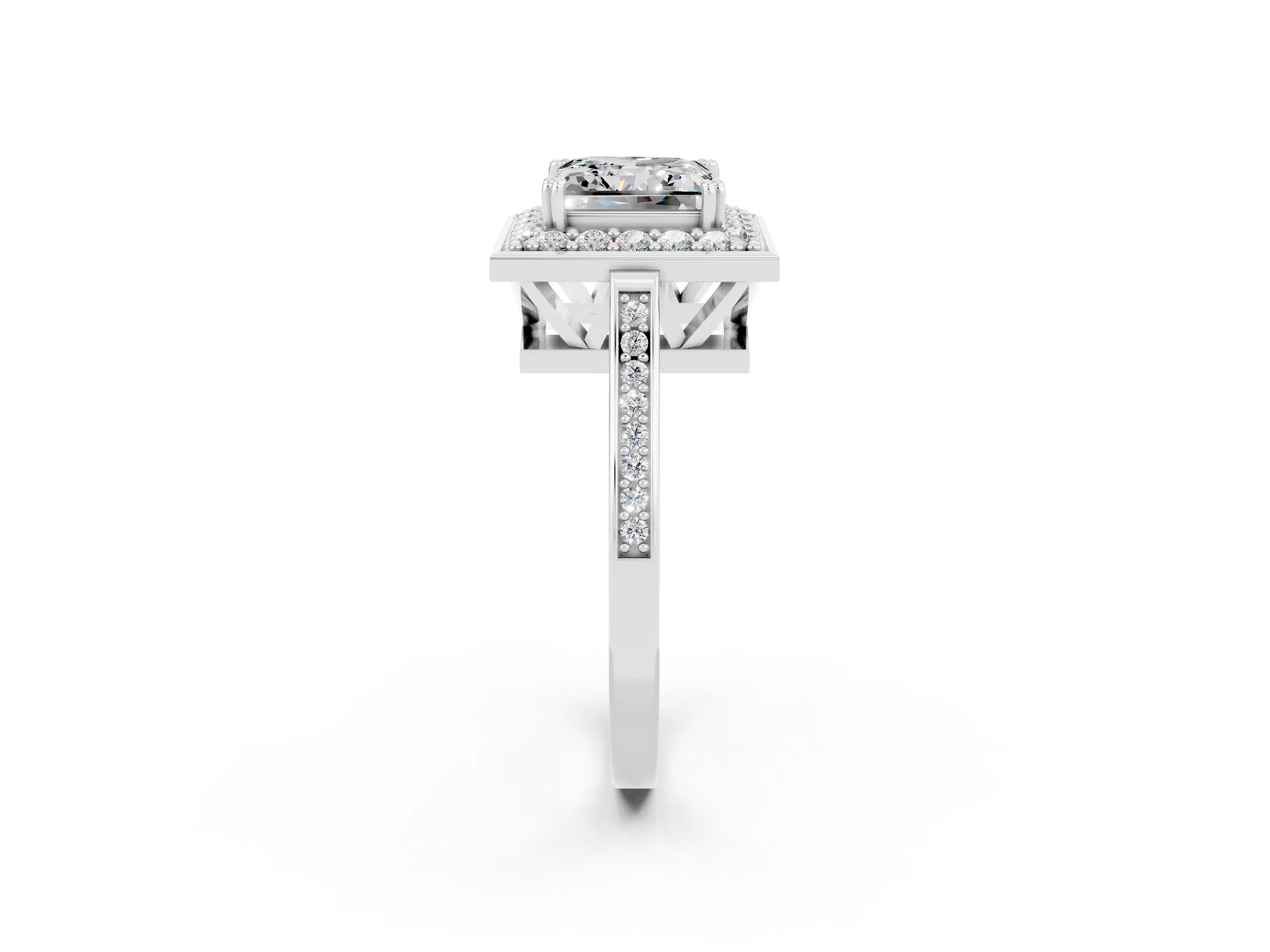 White gold Princess Cut Moissanite Halo Ring with Split Shank and Four-Prong Setting_26