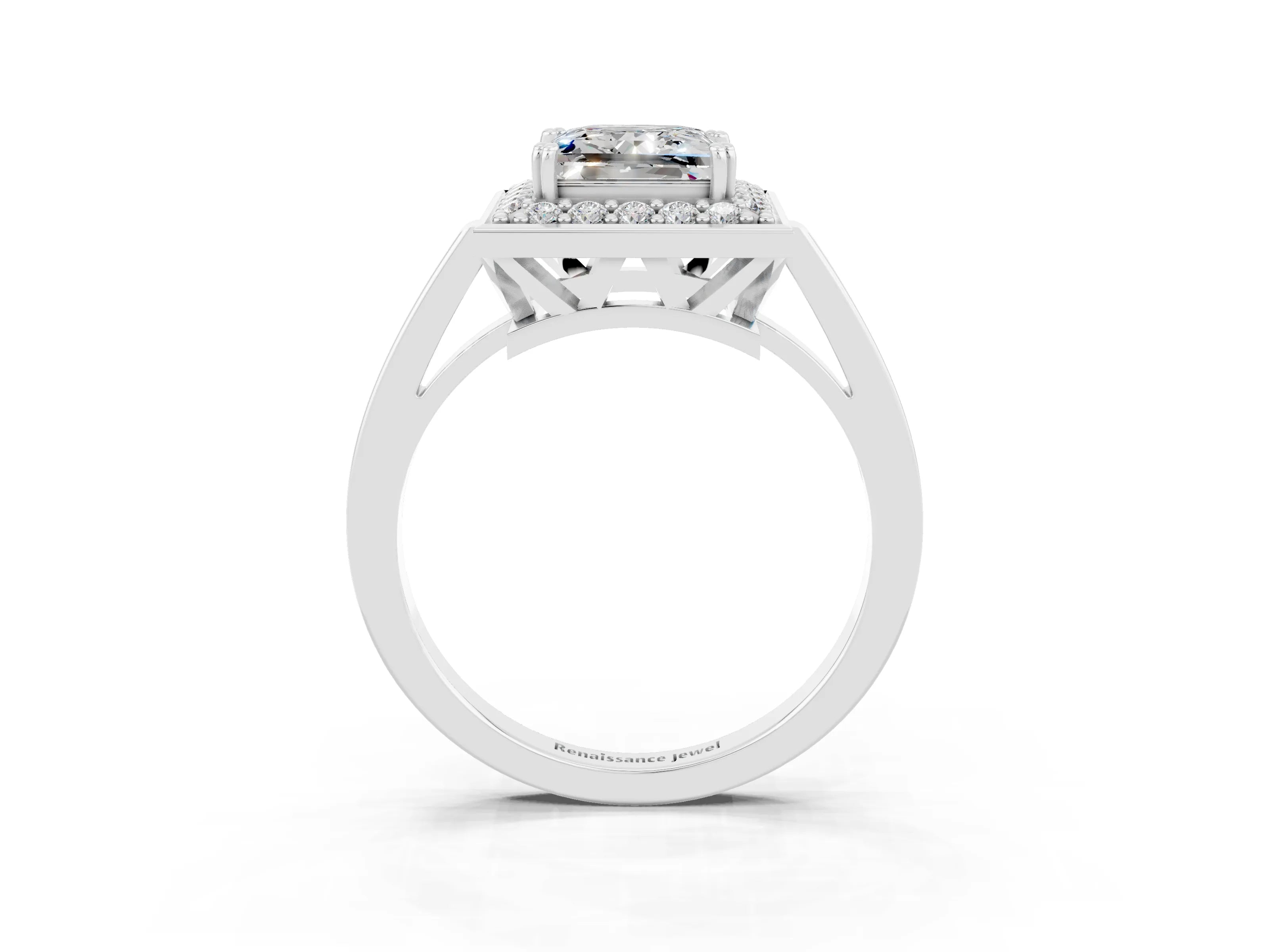 White gold Princess Cut Moissanite Halo Ring with Split Shank and Four-Prong Setting_27