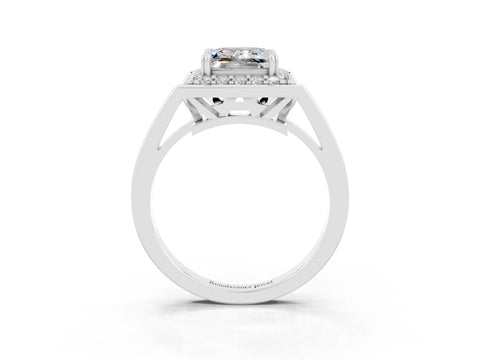 White gold Princess Cut Moissanite Halo Ring with Split Shank and Four-Prong Setting_27