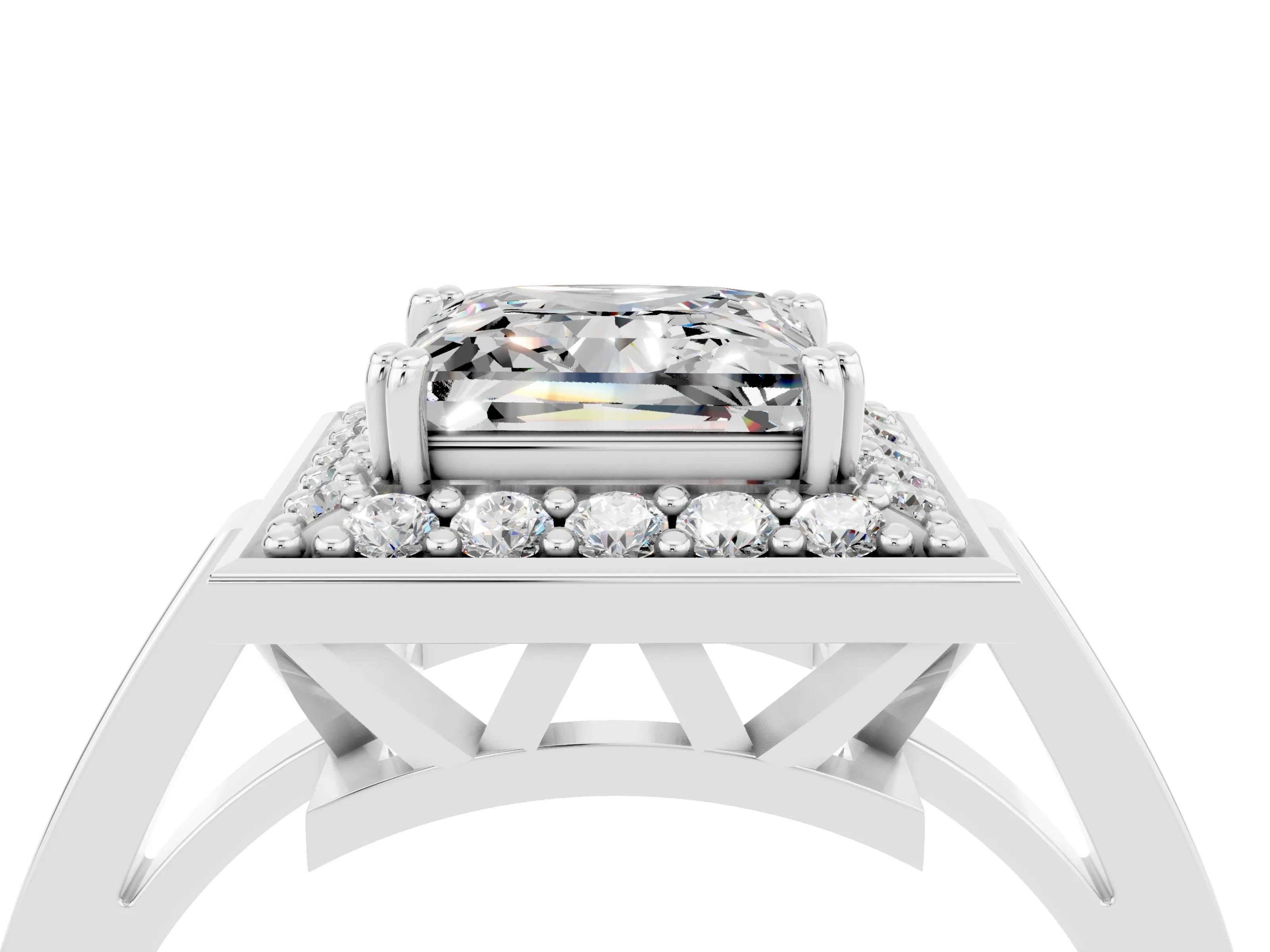 White gold Princess Cut Moissanite Halo Ring with Split Shank and Four-Prong Setting_28