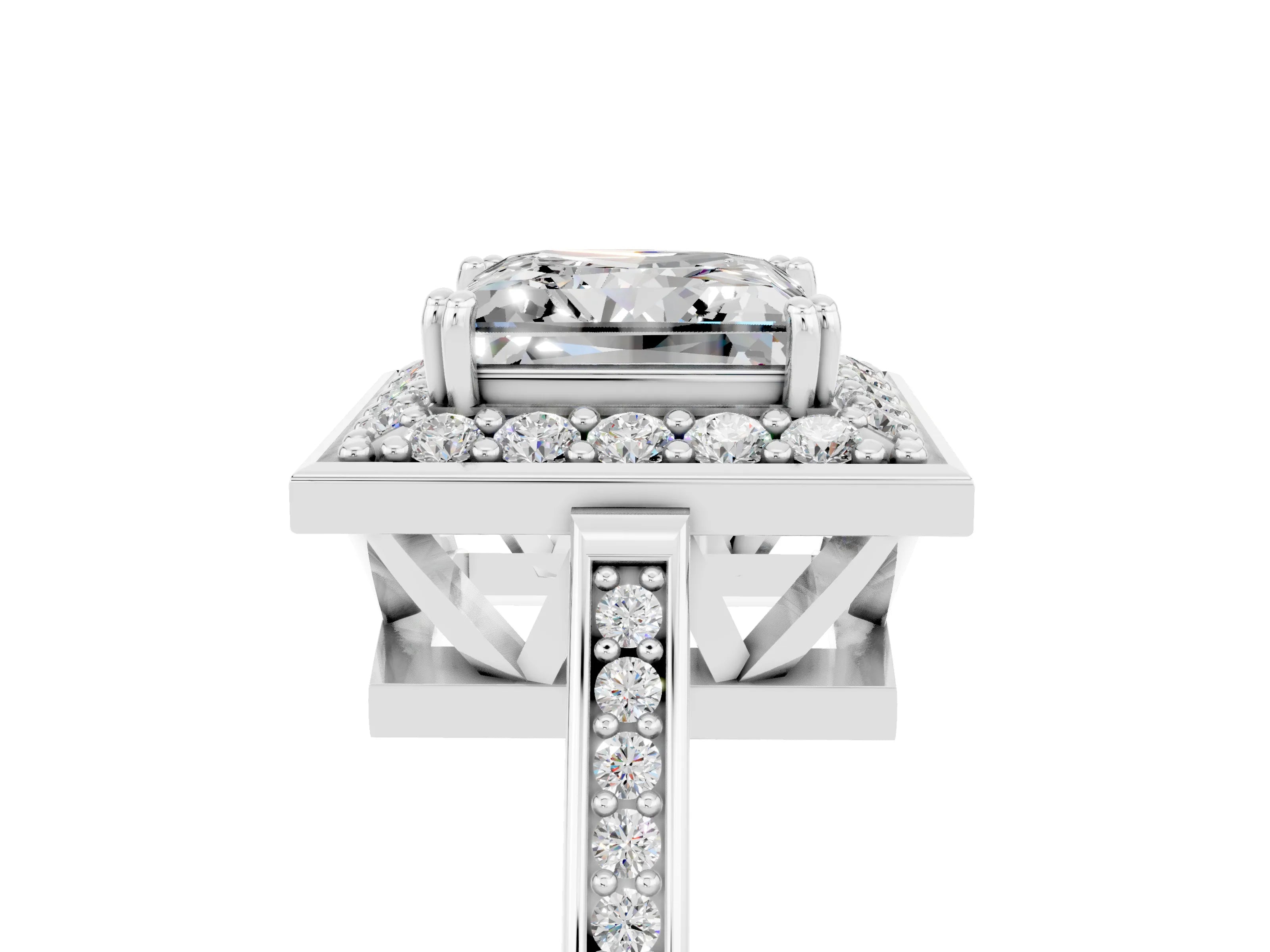 White gold Princess Cut Moissanite Halo Ring with Split Shank and Four-Prong Setting_29