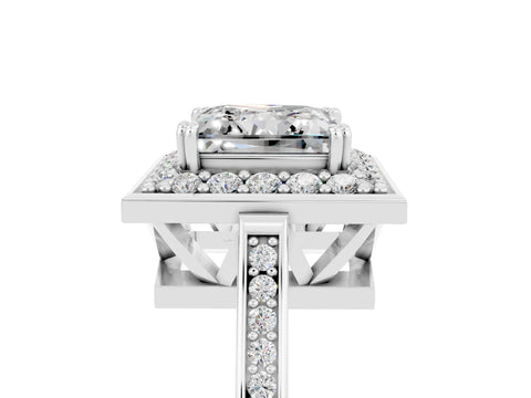 White gold Princess Cut Moissanite Halo Ring with Split Shank and Four-Prong Setting_29
