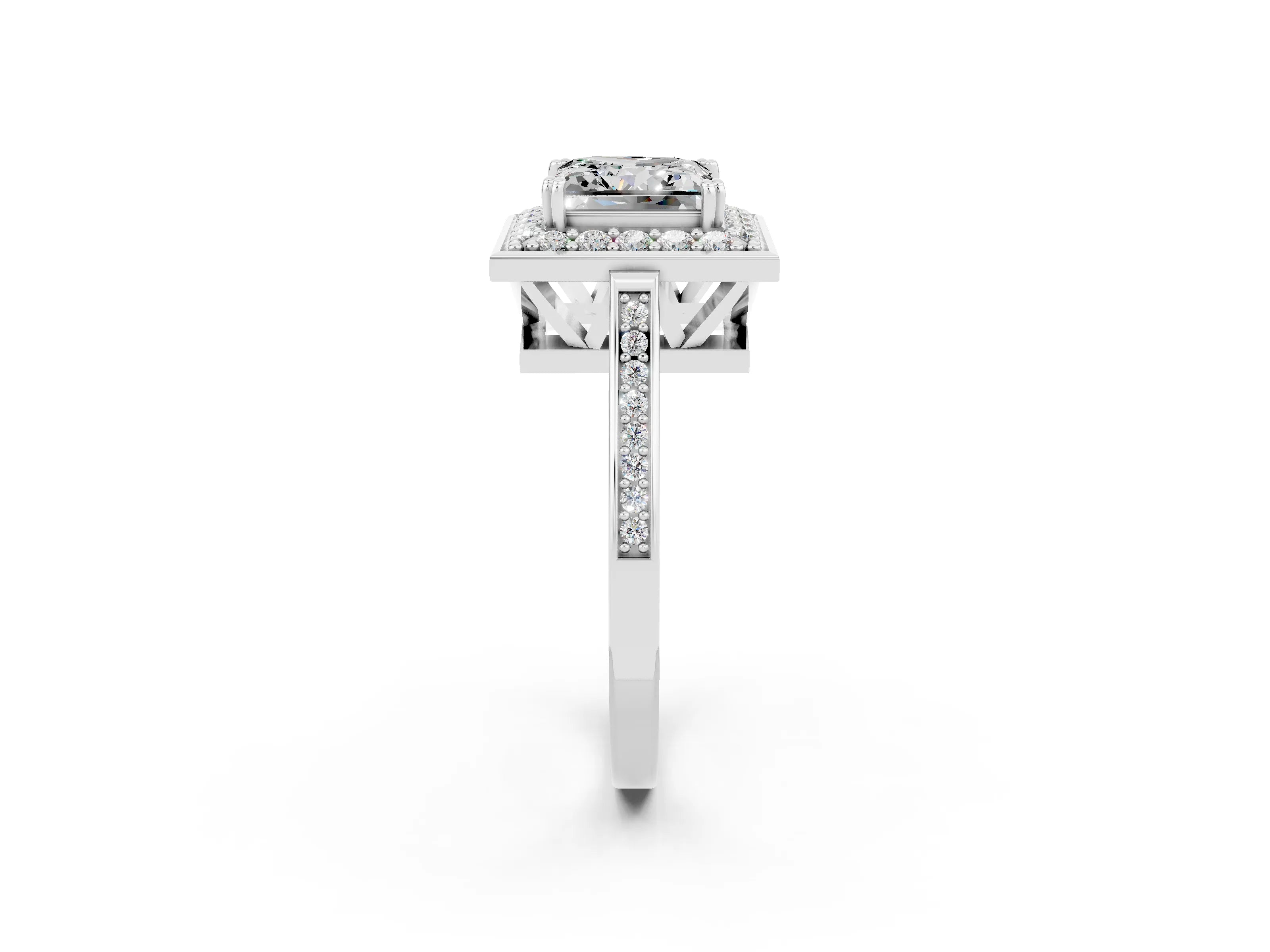 White gold Princess Cut Moissanite Halo Ring with Split Shank and Four-Prong Setting_32