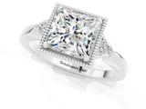 White gold Princess Cut Moissanite Halo Ring with Tapered Band and Four-Prong Setting_1