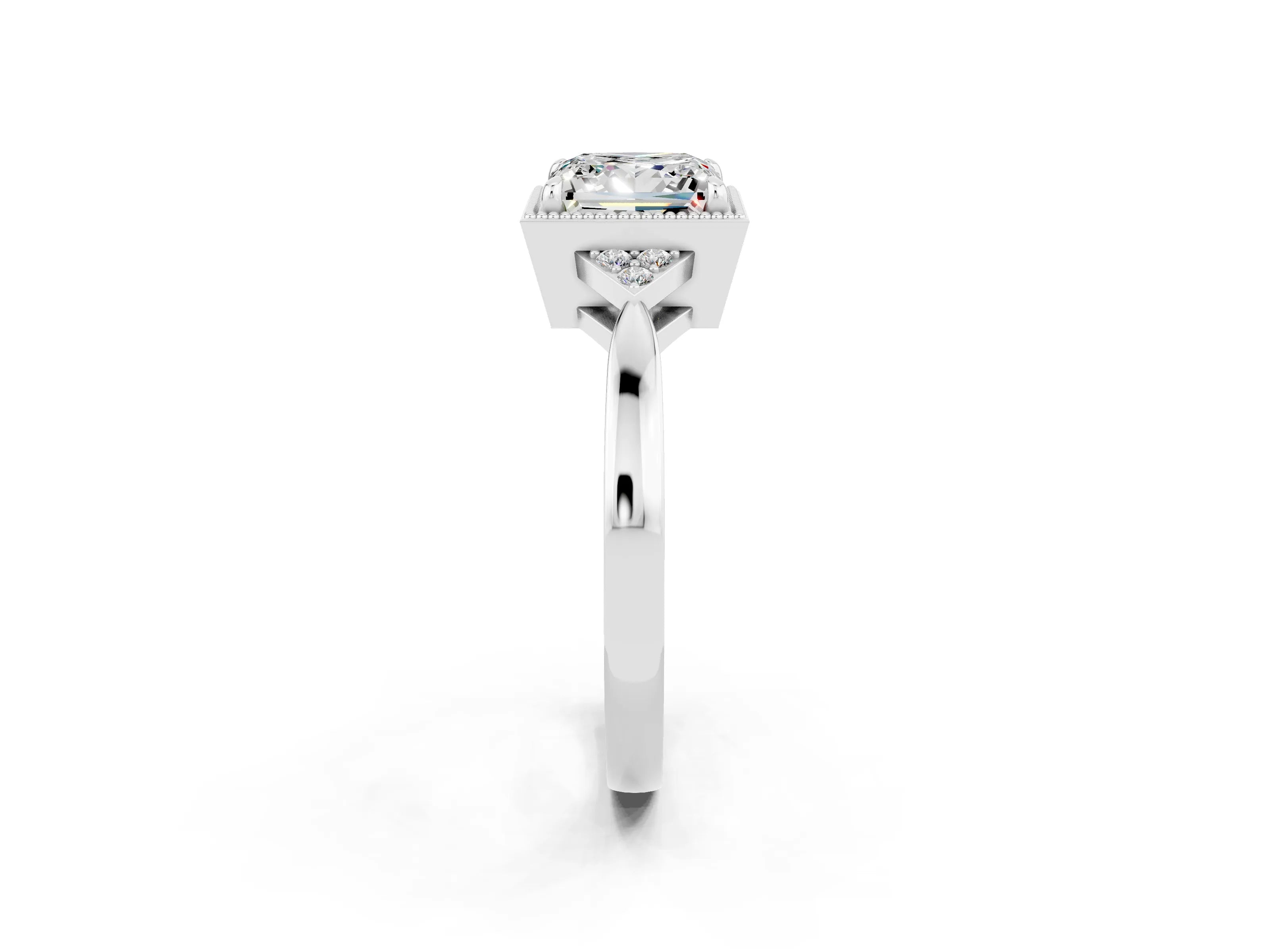 White gold Princess Cut Moissanite Halo Ring with Tapered Band and Four-Prong Setting_2