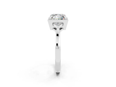 White gold Princess Cut Moissanite Halo Ring with Tapered Band and Four-Prong Setting_2