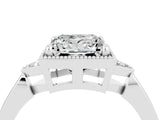 White gold Princess Cut Moissanite Halo Ring with Tapered Band and Four-Prong Setting_4