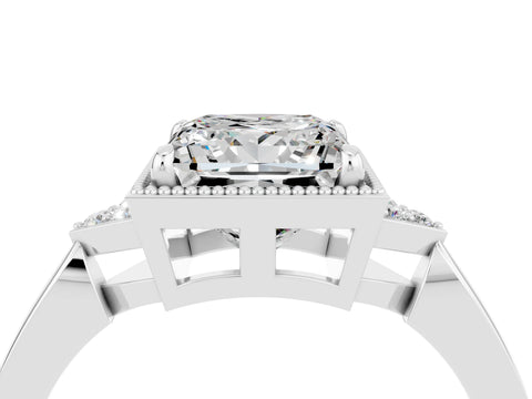 White gold Princess Cut Moissanite Halo Ring with Tapered Band and Four-Prong Setting_4
