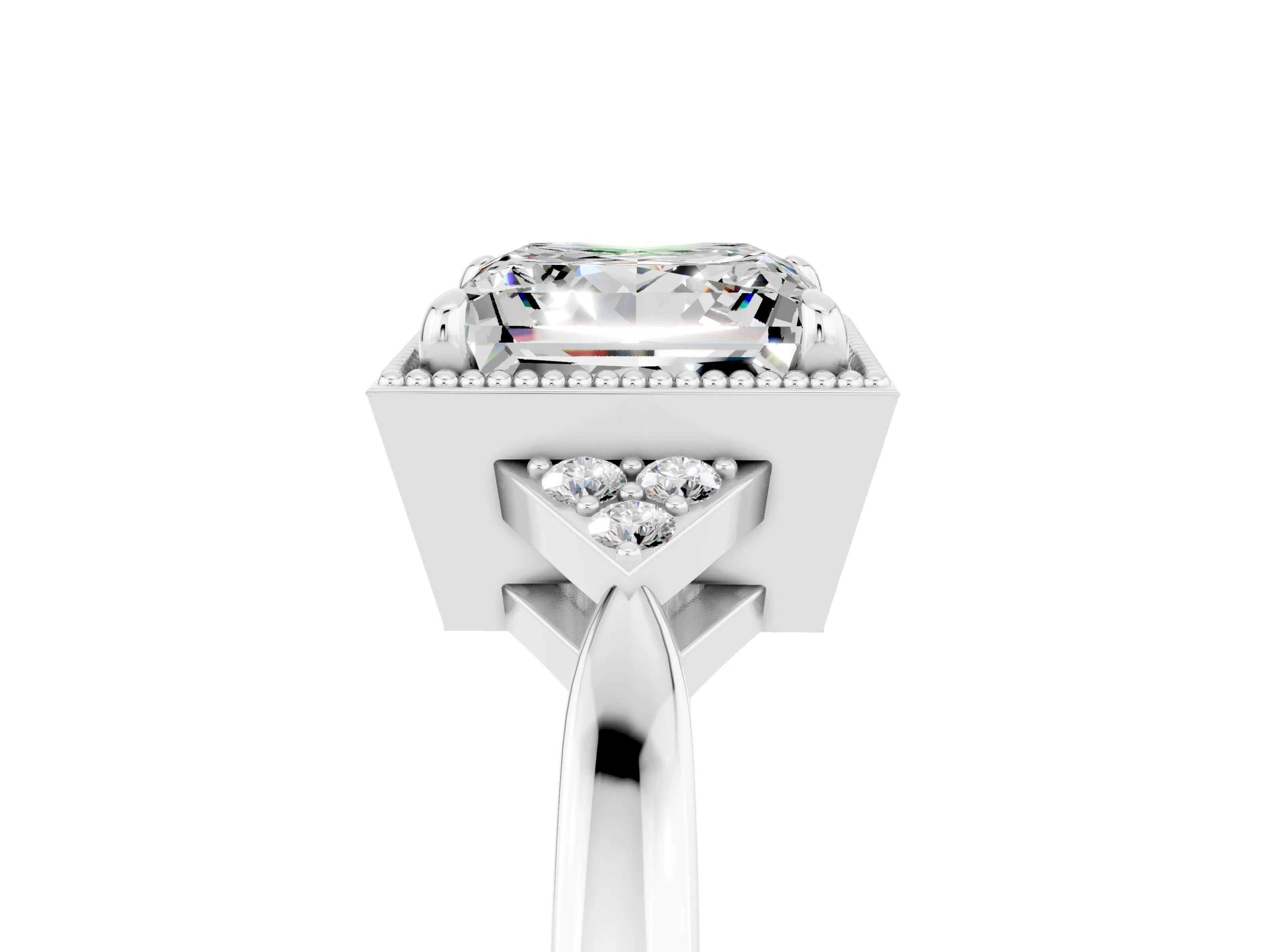 White gold Princess Cut Moissanite Halo Ring with Tapered Band and Four-Prong Setting_5