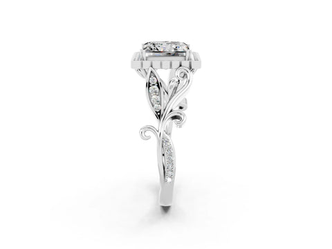 White gold Princess Cut Moissanite Halo Ring with Vintage Split Shank and Four-Prong Setting_26