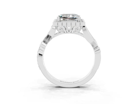 White gold Princess Cut Moissanite Halo Ring with Vintage Split Shank and Four-Prong Setting_27