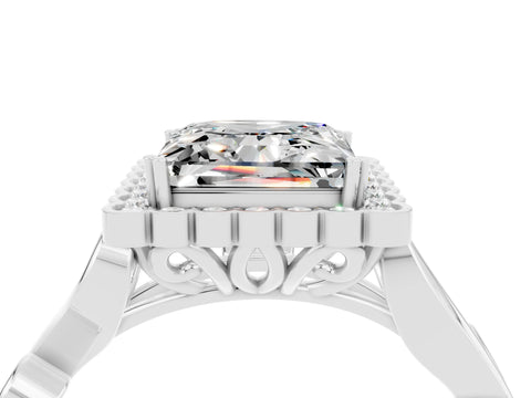 White gold Princess Cut Moissanite Halo Ring with Vintage Split Shank and Four-Prong Setting_28