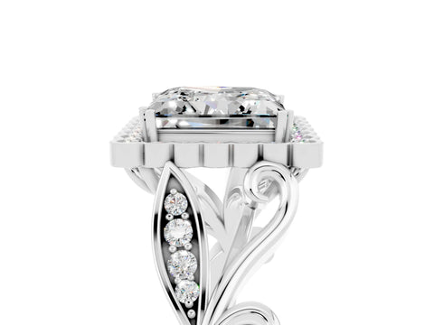White gold Princess Cut Moissanite Halo Ring with Vintage Split Shank and Four-Prong Setting_29