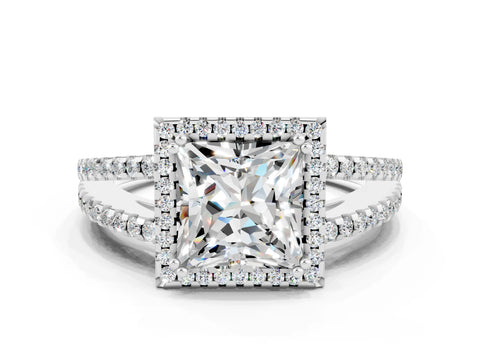 White gold Princess Cut Moissanite Halo Split Shank Engagement Ring_12