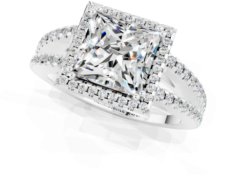 White gold Princess Cut Moissanite Halo Split Shank Engagement Ring_13