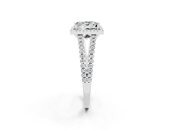 Platinum Princess Cut Moissanite Halo Split Shank Engagement Ring