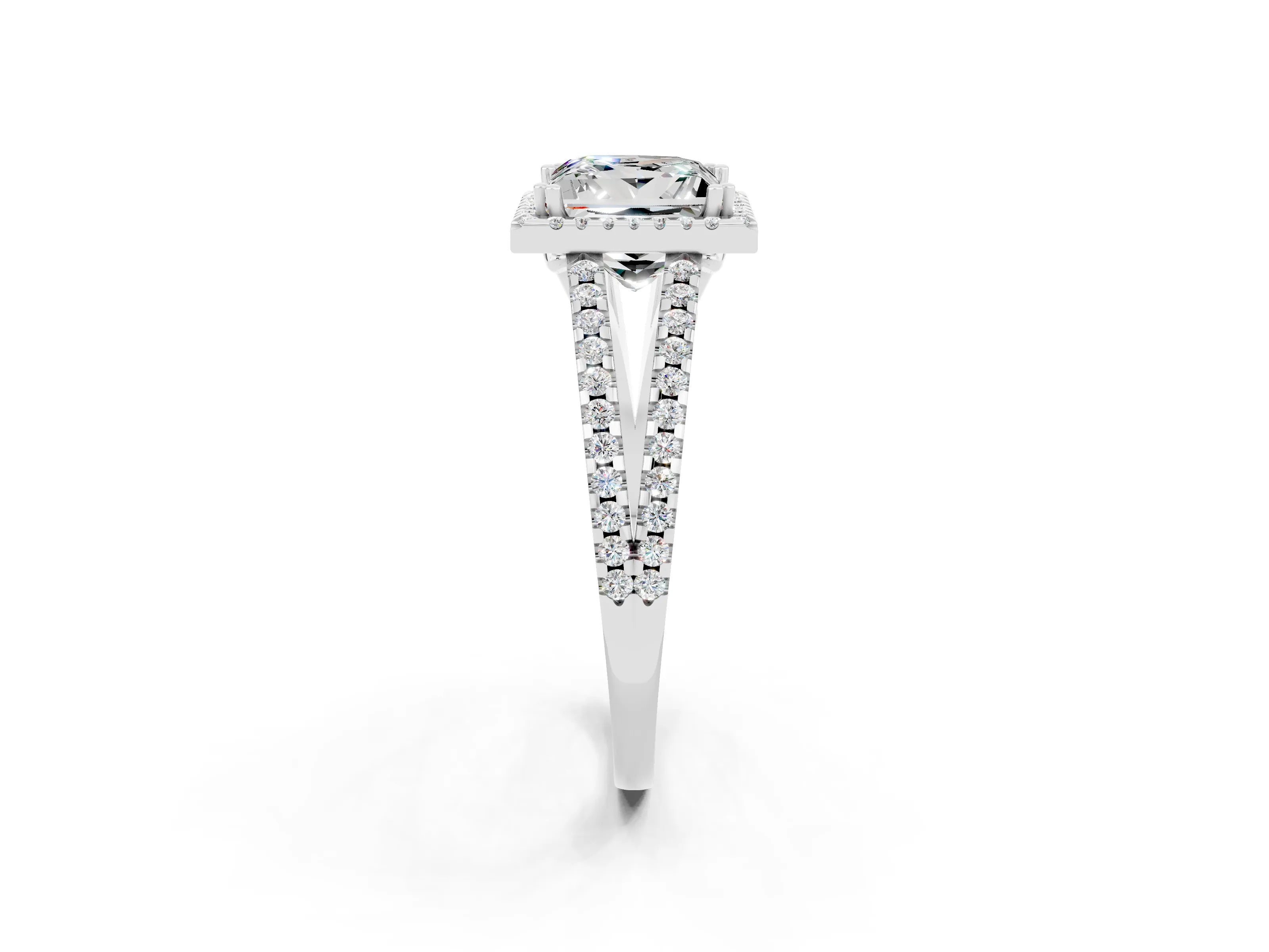 White gold Princess Cut Moissanite Halo Split Shank Engagement Ring_14