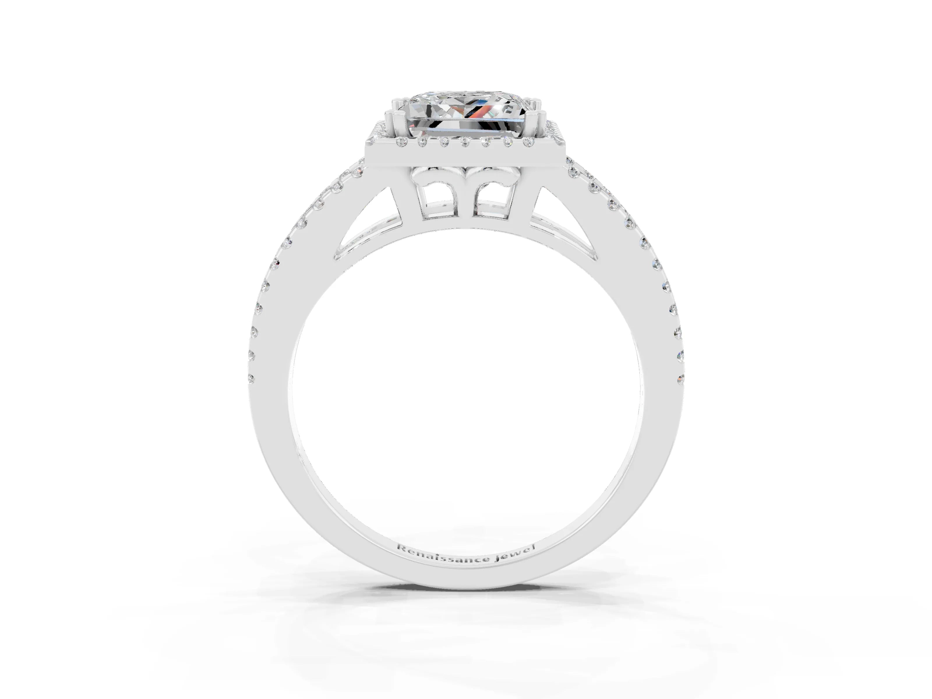 White gold Princess Cut Moissanite Halo Split Shank Engagement Ring_15