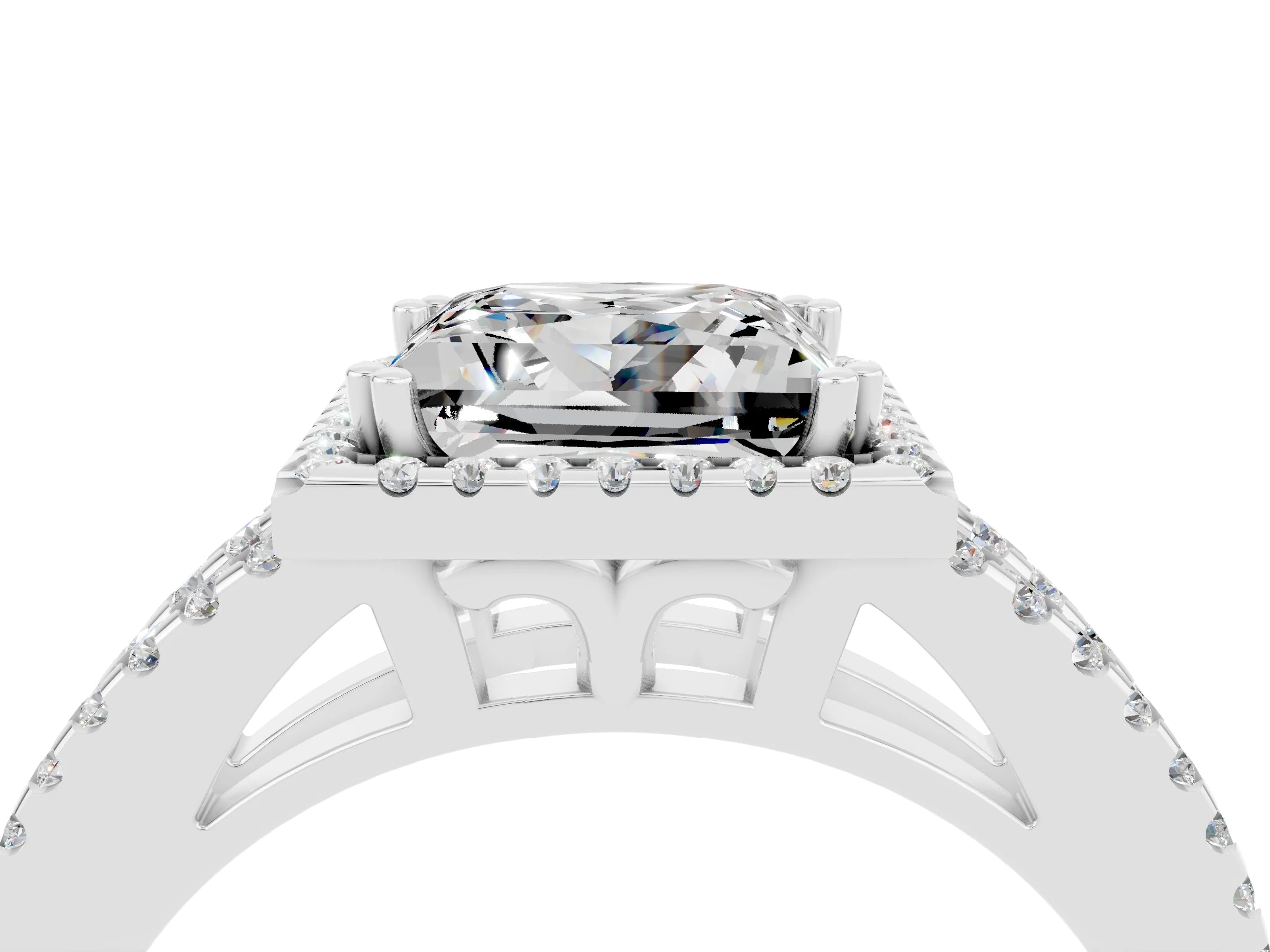White gold Princess Cut Moissanite Halo Split Shank Engagement Ring_16