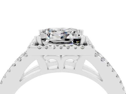 White gold Princess Cut Moissanite Halo Split Shank Engagement Ring_16