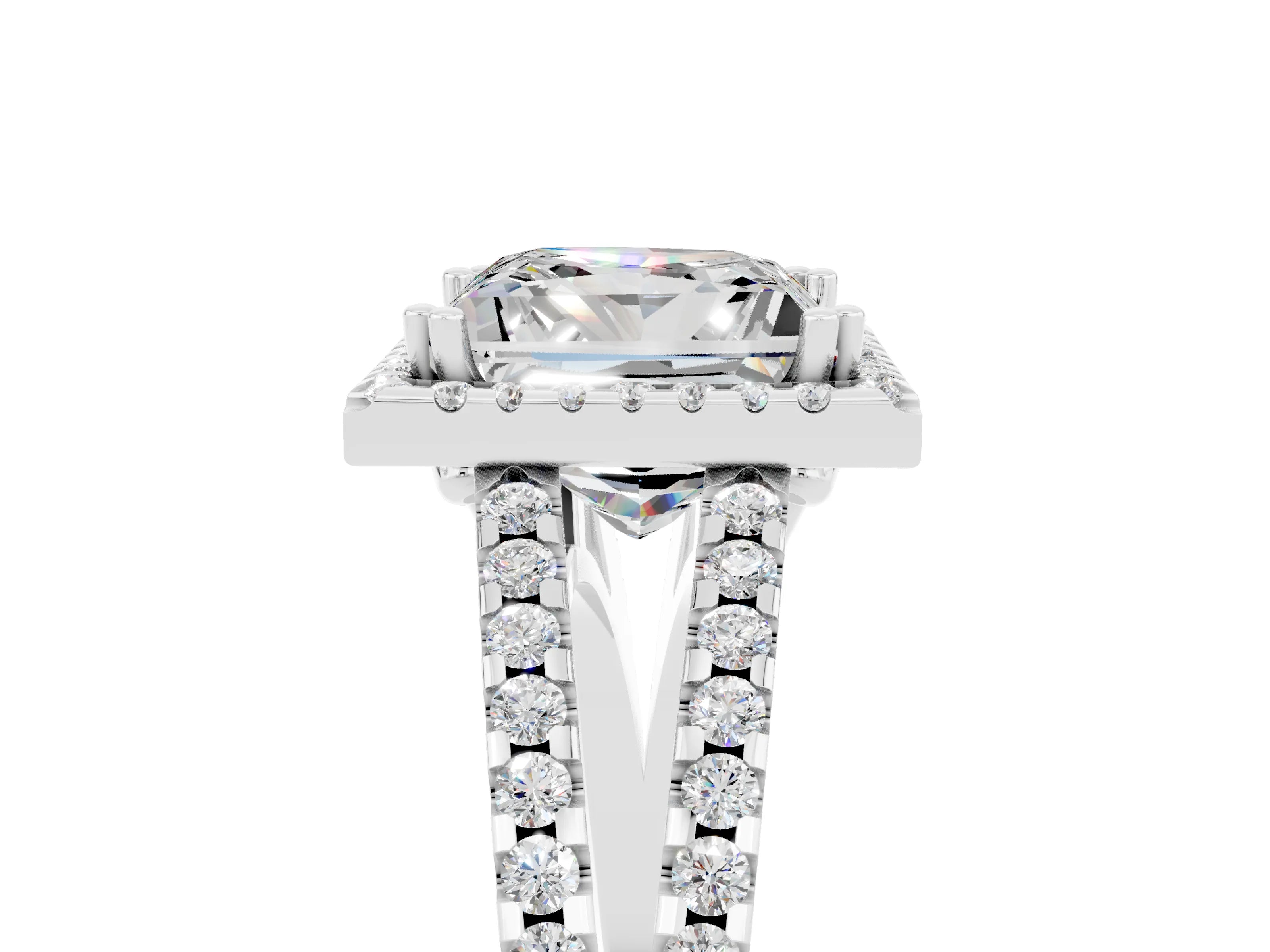 White gold Princess Cut Moissanite Halo Split Shank Engagement Ring_17