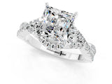 White gold Princess Cut Moissanite Halo Twist Band Solitaire Prong Setting Ring_1