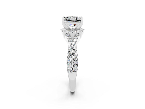 Platinum Princess Cut Moissanite  Halo Twist Band Solitaire Prong Setting Ring