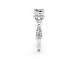 White gold Princess Cut Moissanite Halo Twist Band Solitaire Prong Setting Ring_2