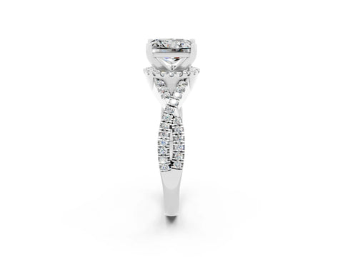 White gold Princess Cut Moissanite Halo Twist Band Solitaire Prong Setting Ring_2