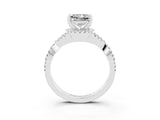 White gold Princess Cut Moissanite Halo Twist Band Solitaire Prong Setting Ring_3
