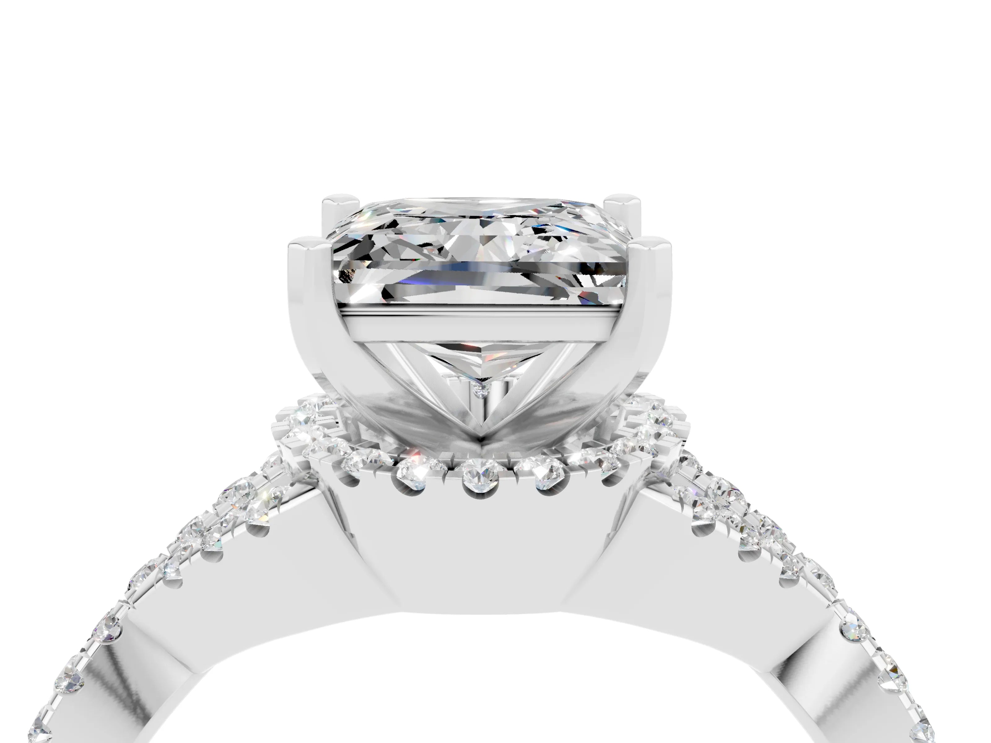 White gold Princess Cut Moissanite Halo Twist Band Solitaire Prong Setting Ring_4